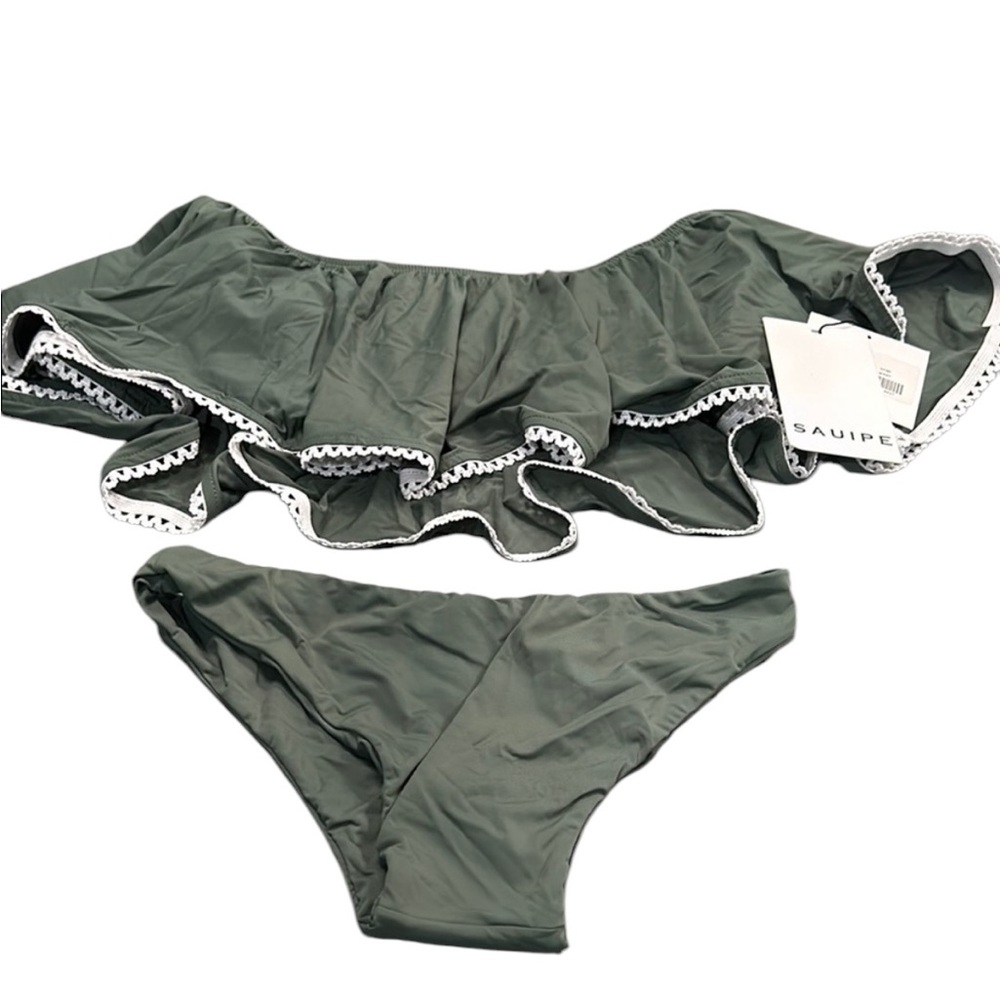 Sauipe Green Ruffle Off The Shoulder Bikini